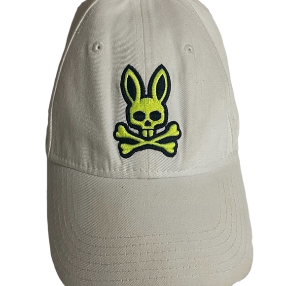 Psycho Bunny Embroidered Skull & Crossbones Hat Cap One Size White Adjustable - Picture 2 of 14